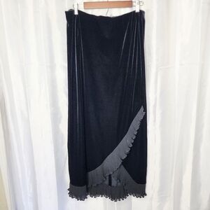 Vintage Velvet Maxi Skirt Ruffle Black Stretch Jessica Howard Sz 14 Whimsigoth